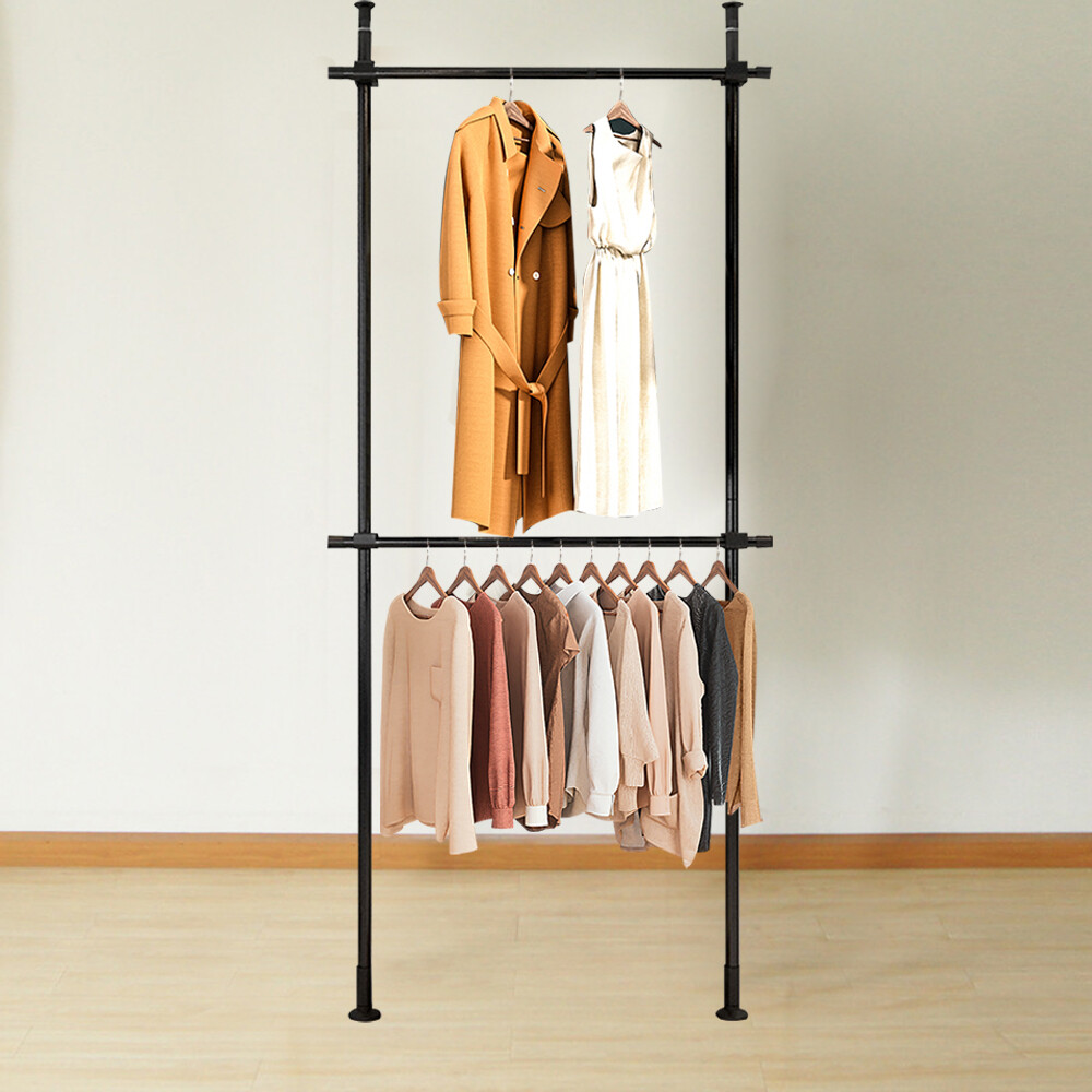 2 Tiers Rod Closet Organizer Garment Rack Clothes Hanger Storage Rack 2 Rails