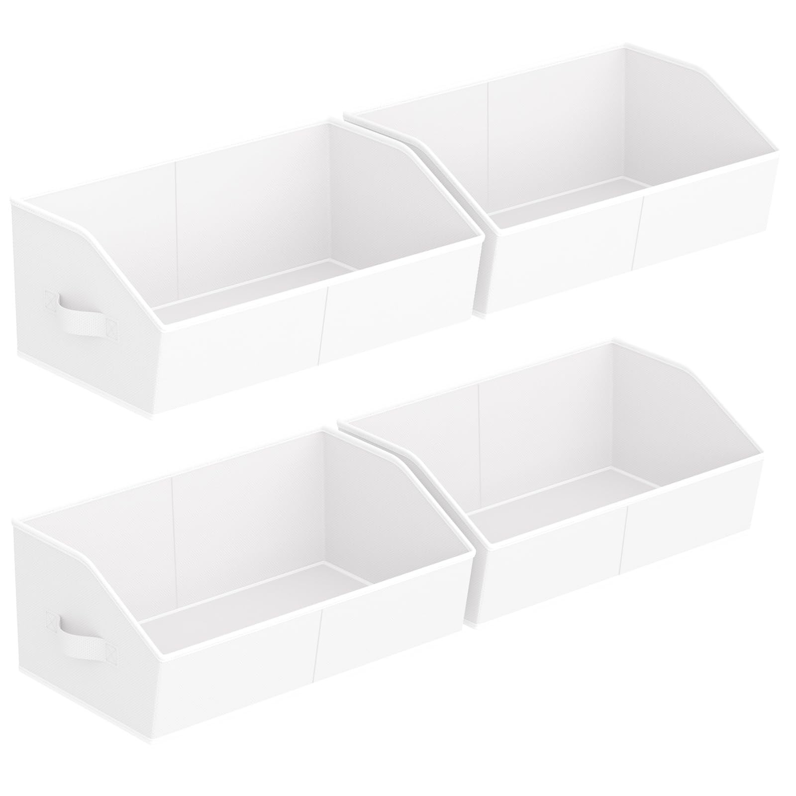3 Pack White Trapezoid Fabric Storage Baskets Handle Decorative Shelf Box