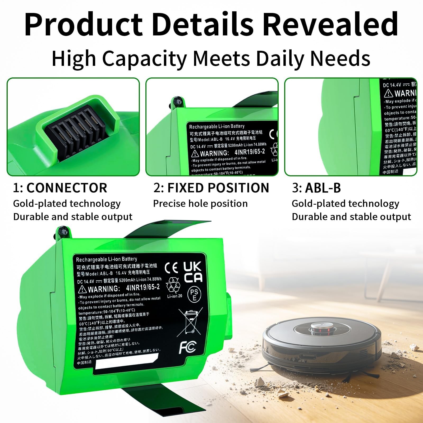 High-Capacity 5200mAh Replacement Battery for Roomba S9+, S9 Plus, 14.4V Compati