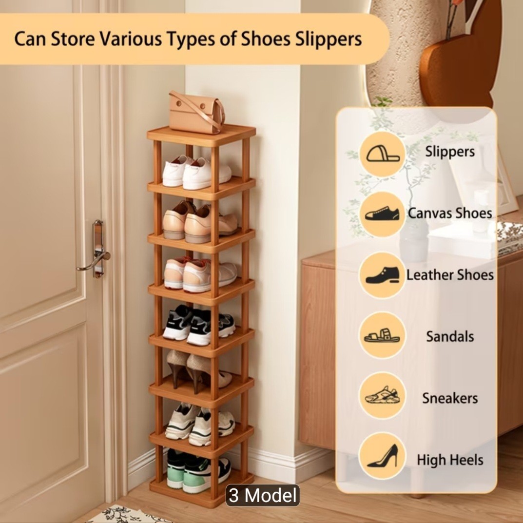 9 Tier Bamboo Shoe Rack Tall Narrow Space Saving Shoe Organizer Storage Shelf…