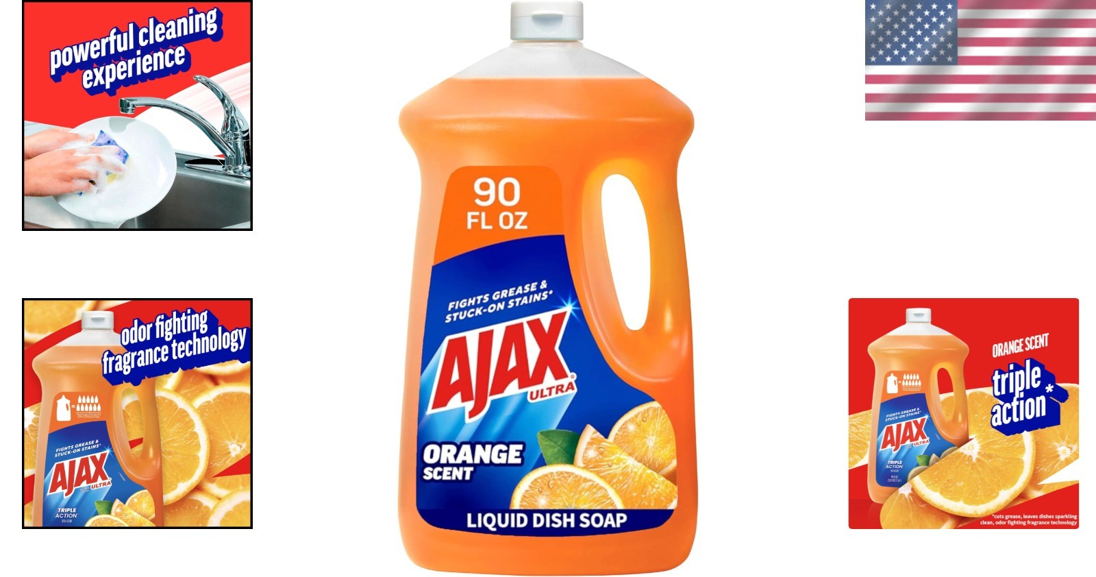 Ultra Liquid Dish Soap, 90 fl oz Orange Scent, Antimicrobial Triple Action Clean