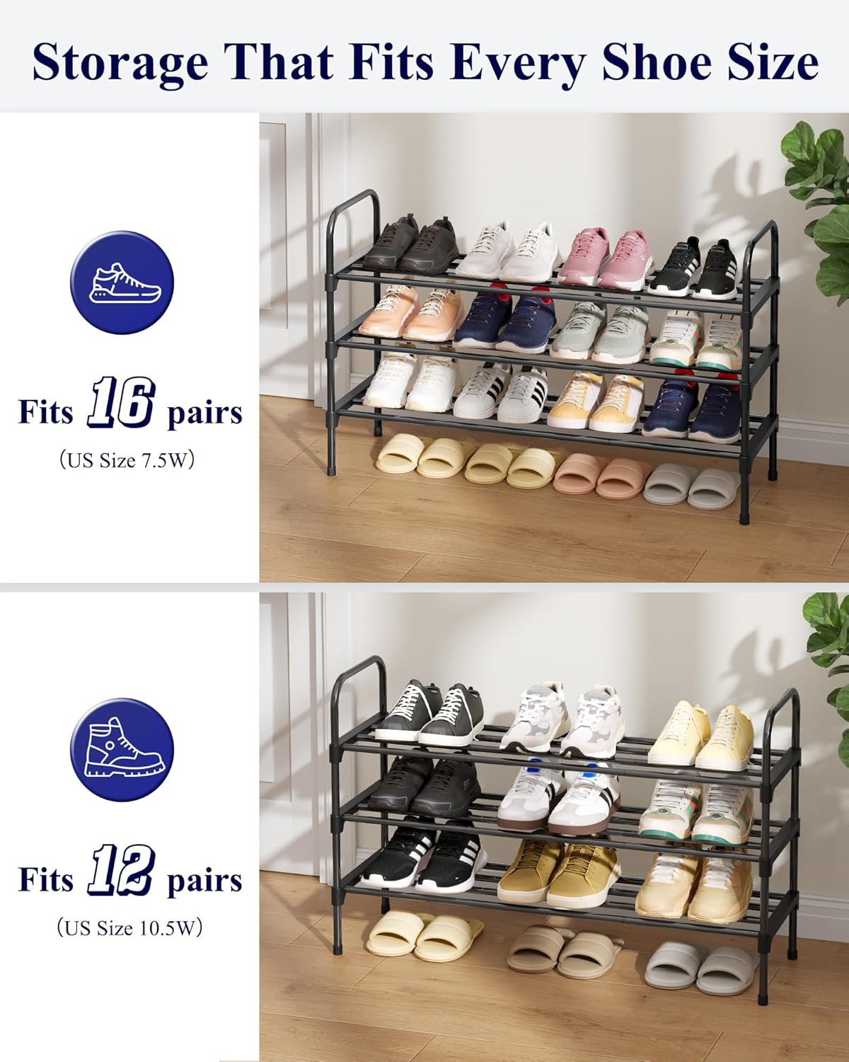 Shoe Rack 3-Tier Space-Saving Shoe Organizer & Shoe Shelf W/ Handle Easy