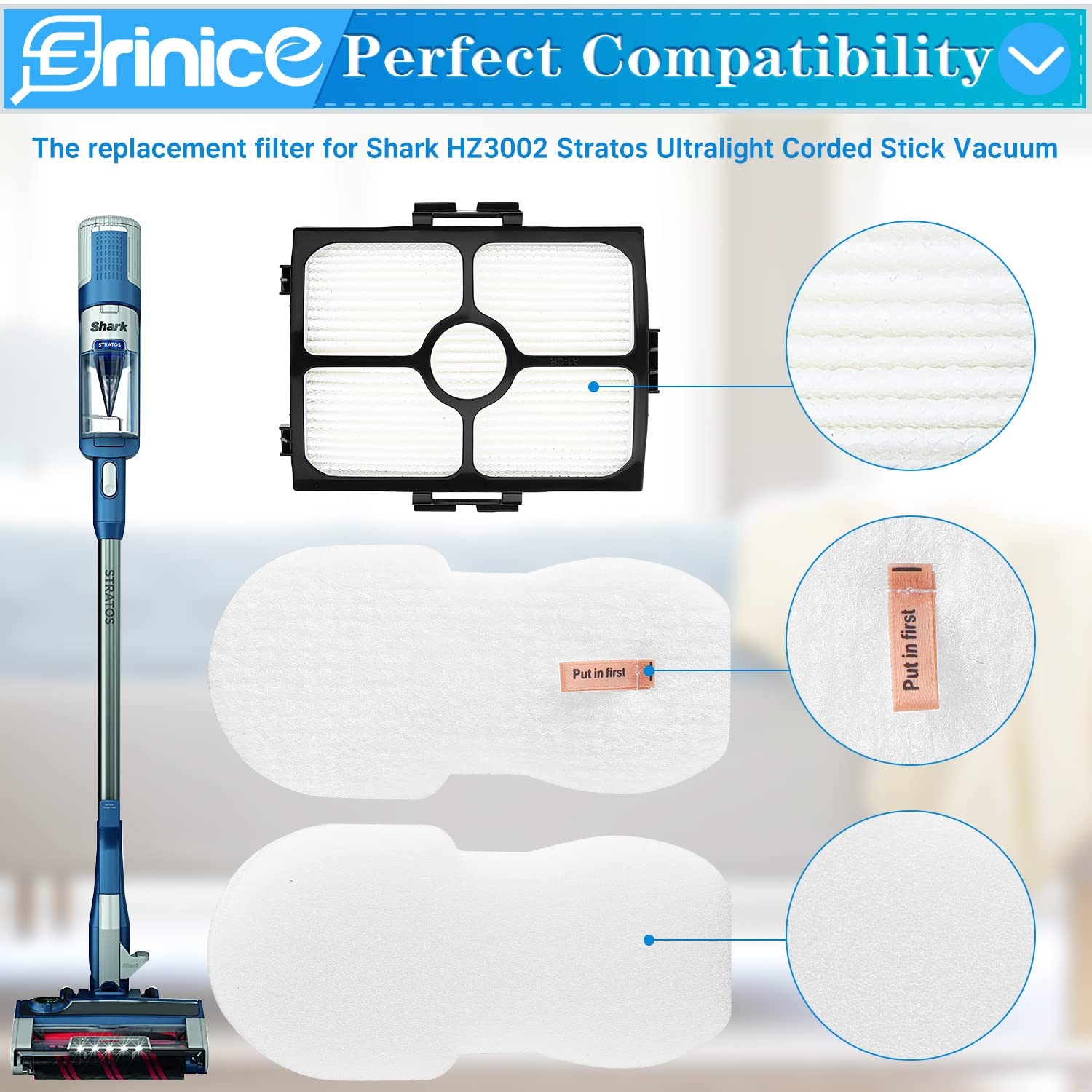 7pk Filter Parts For Stratos Ultralight Stick Vac 4 Foam 2 HEPA Brush