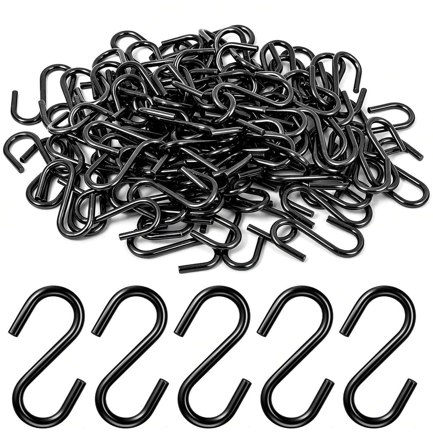 100PCS 1 Inch S Hooks, Mini Stainless Steel Black S Hooks for Hanging Plants, DI