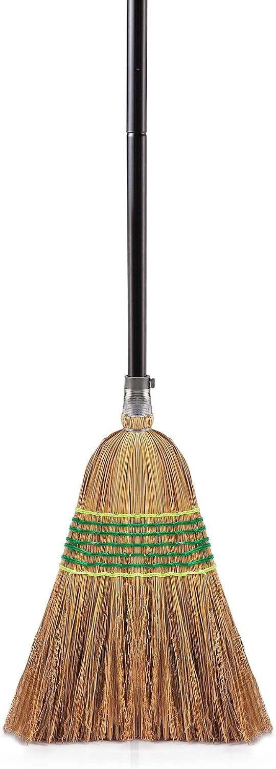 Heavy-Duty Corn Broom Commercial Indoor Outdoor Broom 59.8 inch Tall for Cour…