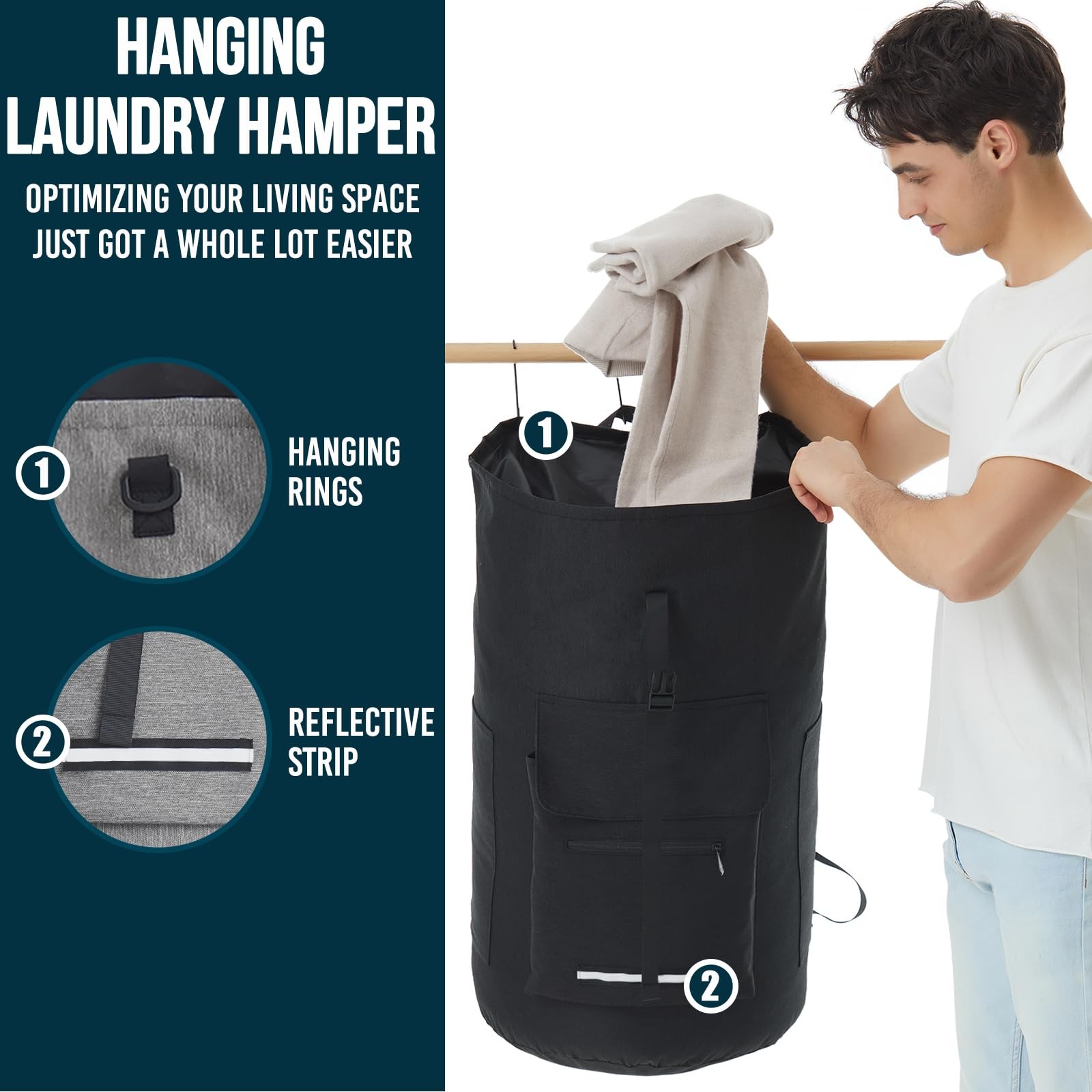 115L Heavy Duty Laundry Backpack w/Straps, XL Bag for Dorm Room, 28-38″H