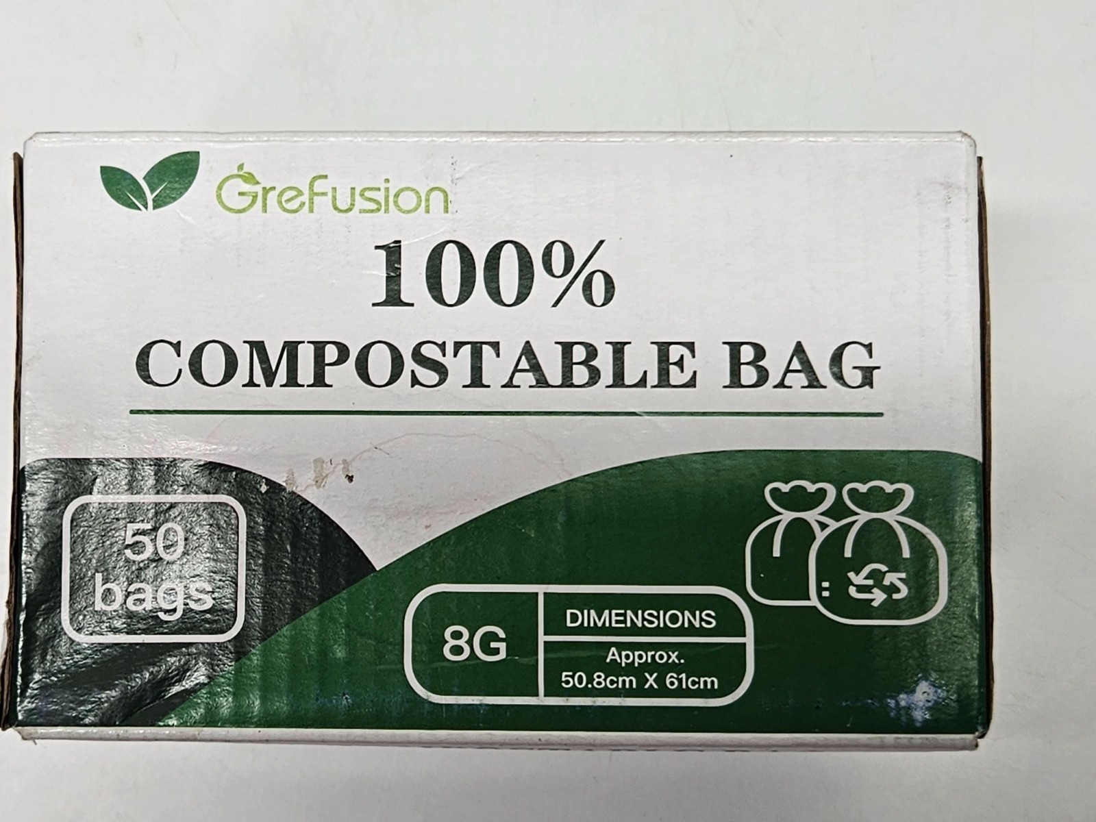 GreFusion 100% Compostable Bags 8 Gallon Eco Friendly Trash Liners Box