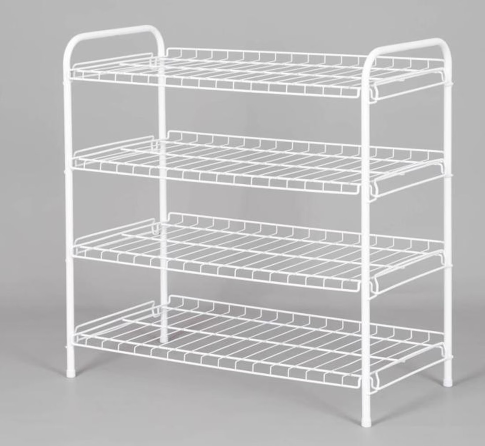 Mainstays White 4 Tier Steel Wire Shoe Rack Holds 12 Pairs of Shoes Durable