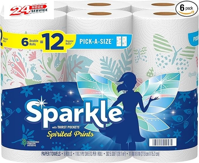 Pick-A-Size Paper Towels, Spirited Prints, 6 Double Rolls = 12 Regular