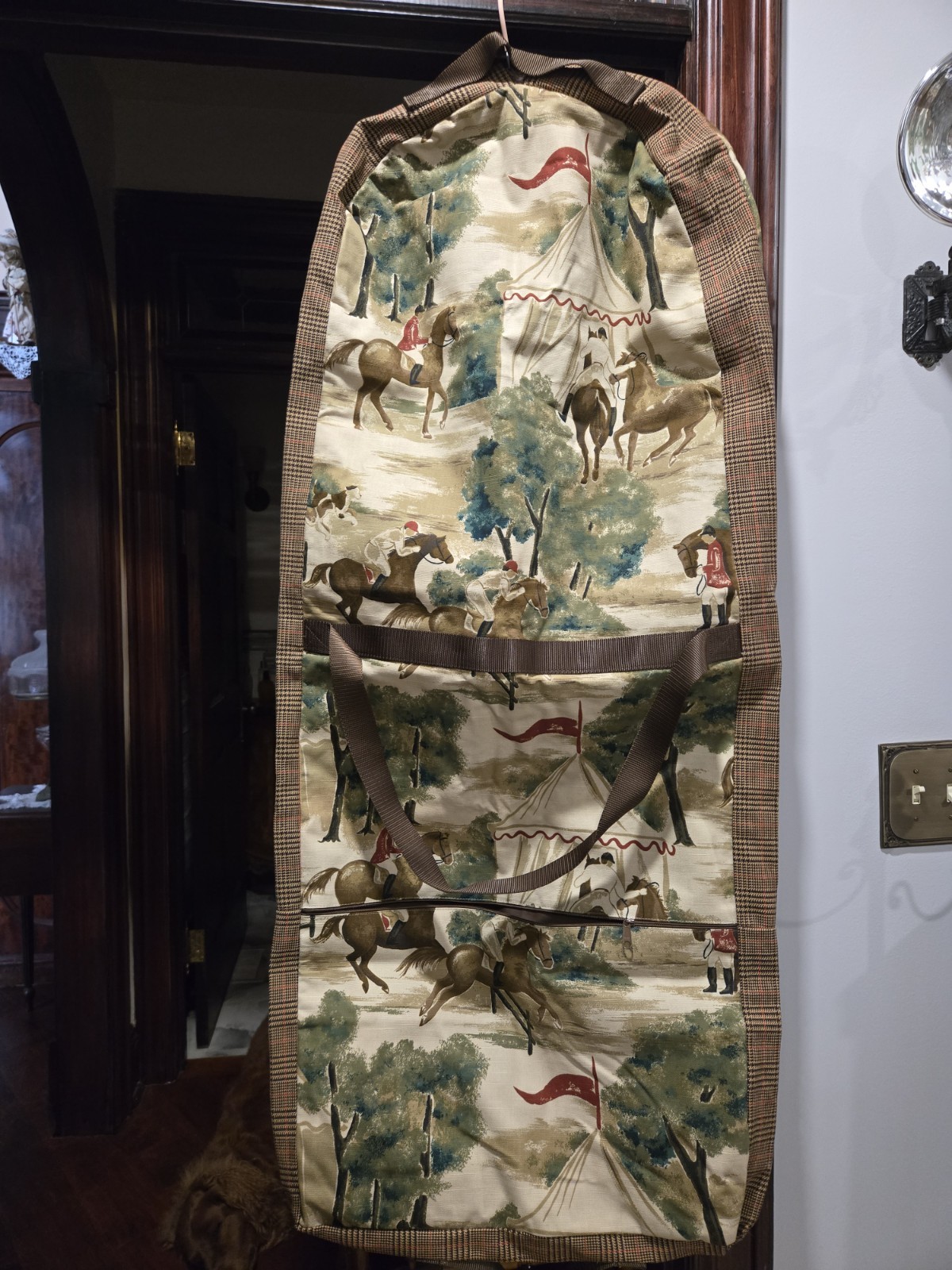 Equestrian Themed Canvas Travel/Garment Bag with Zipper Closure