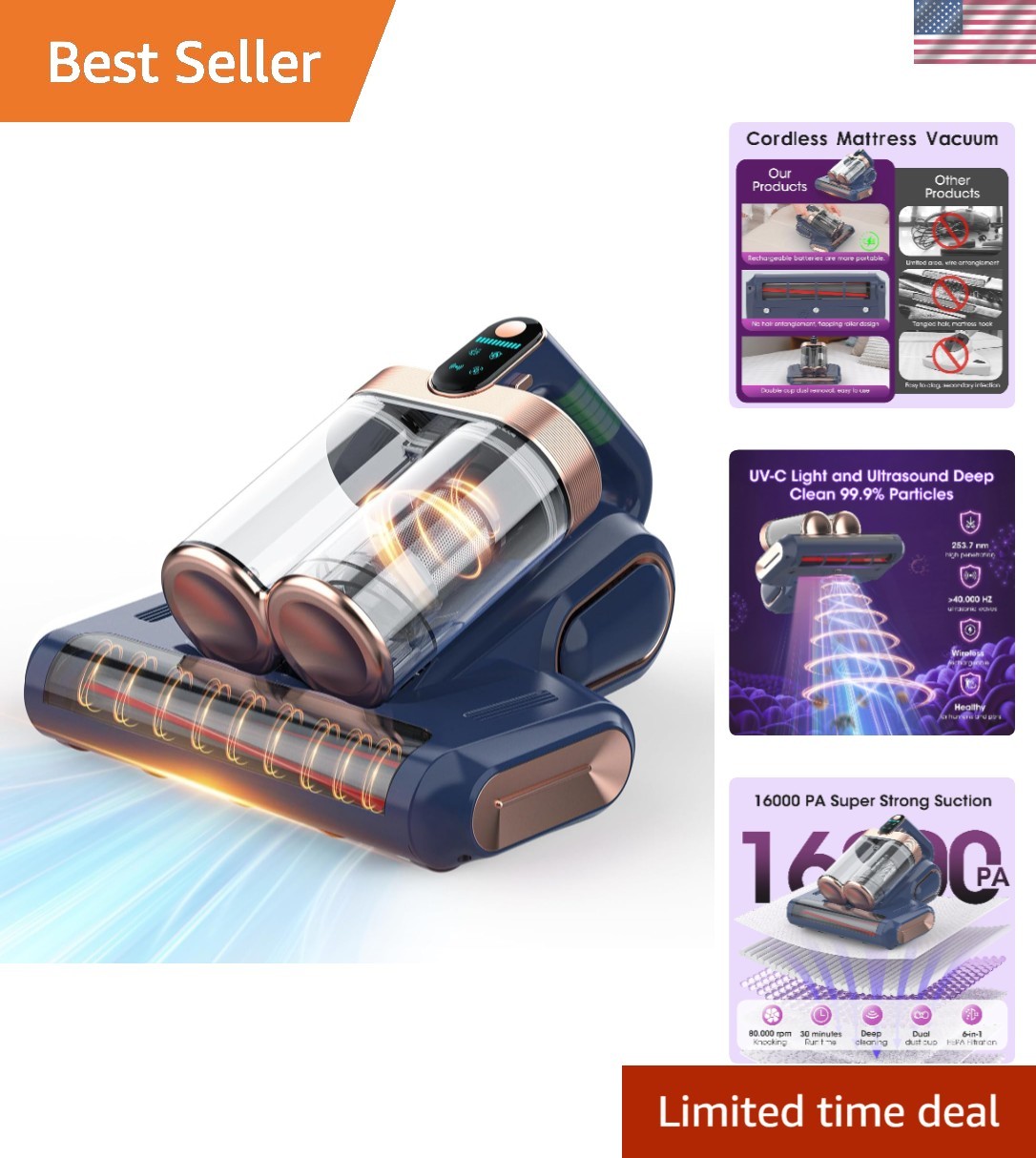 Lightweight Cordless Vacuum with HEPA Filter & 35 Min Runtime for Deep Cleaning