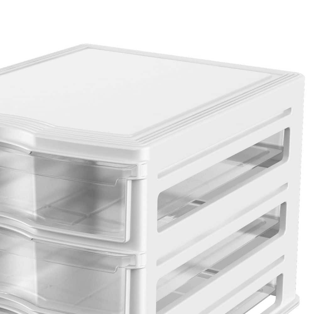 3-Drawer White Stackable Shelf Organizer Plastic Storage Drawers