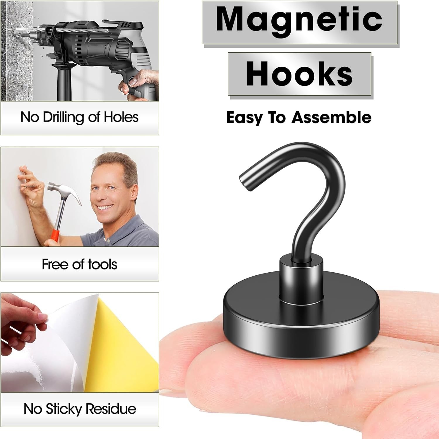 4/10 Pack 80LBS Heavy Duty Magnetic Hook Magnet Hook for Hanging Strong Magnetic