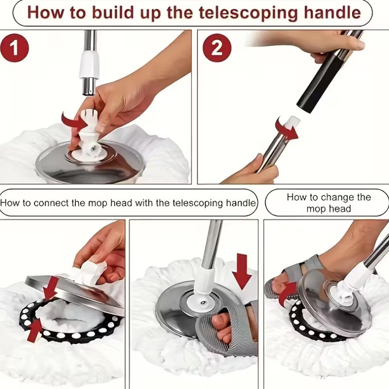 360° Spin Mop & Bucket Set w/ 3 Microfiber Heads, Stainless Steel Wringer