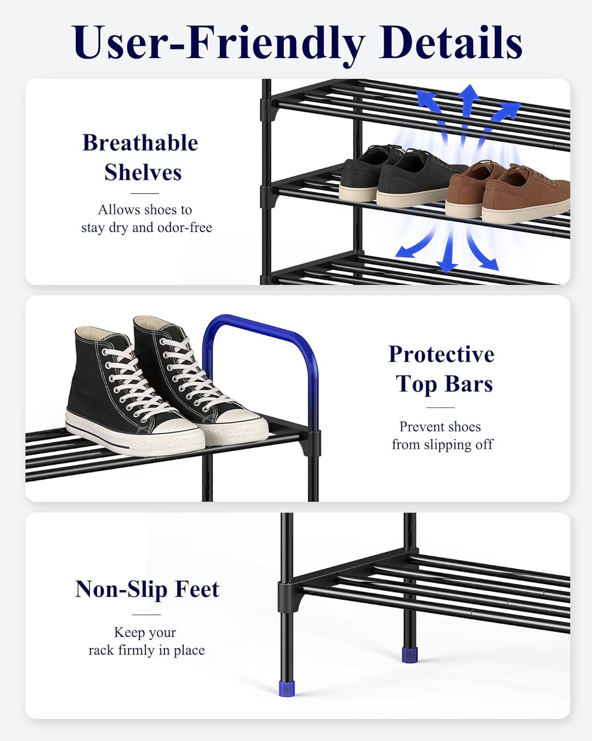 Shoe Rack 3-Tier Space-Saving Shoe Organizer & Shoe Shelf W/ Handle Easy