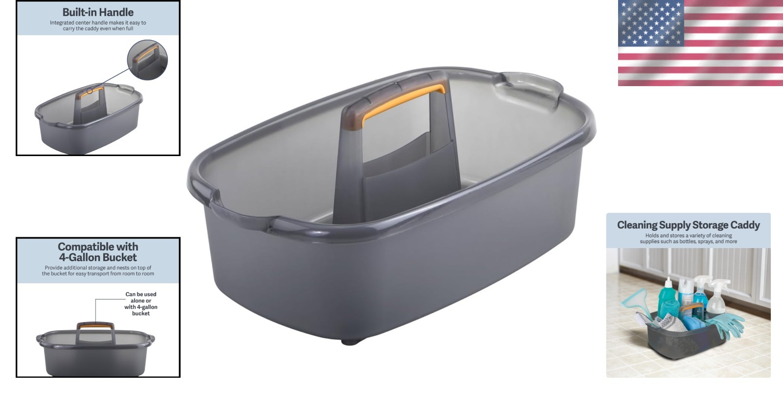 Compact 1.85 Gallon Plastic Cleaning Caddy – Versatile Storage Solution, Gray