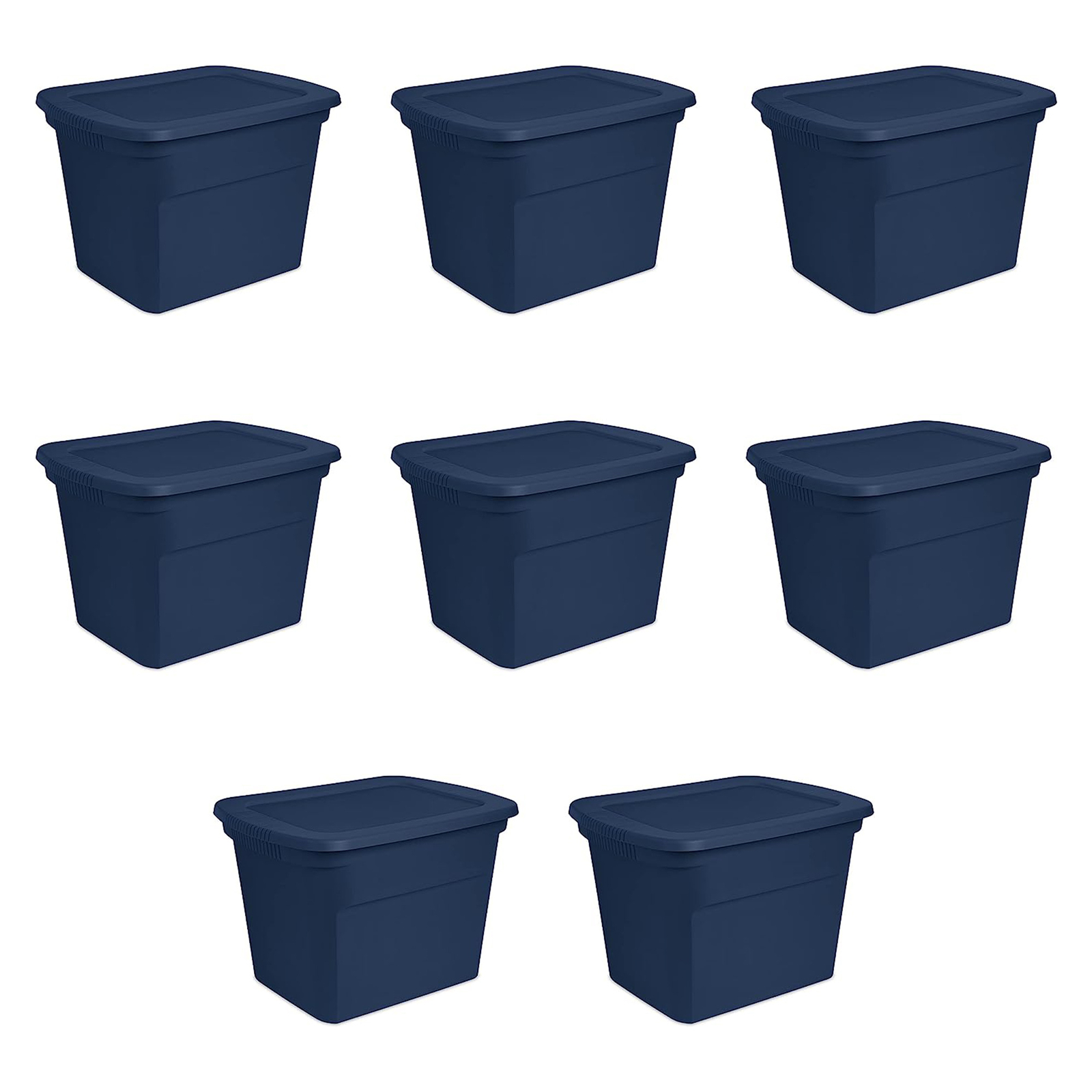 Sterilite Classic Lidded Stackable 18 Gal Storage Tote Container, Blue, 8 Pack
