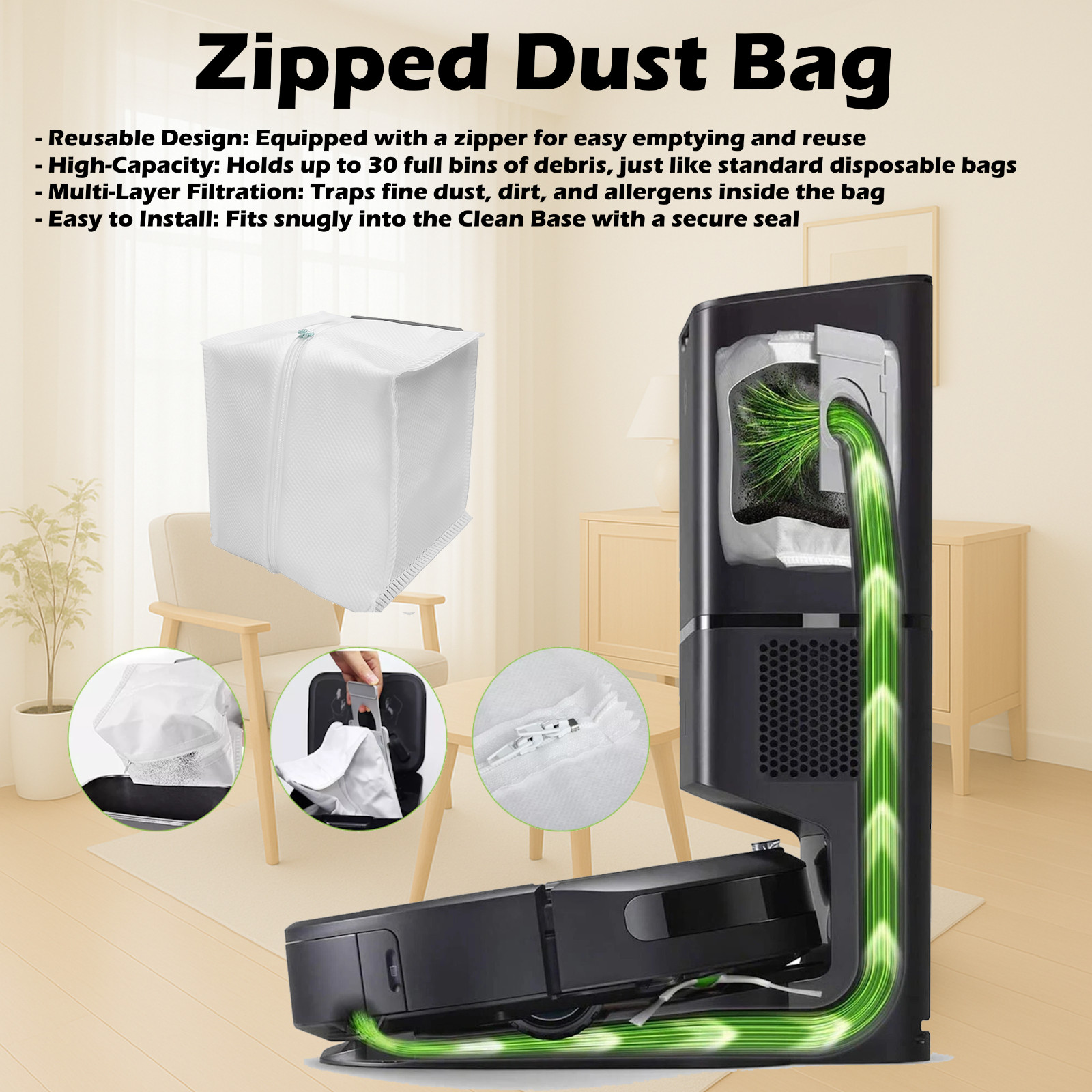 Refill Kit for iRobot Roomba S9 S9+ Roller Filter Side Brush Zipper Dust Bag