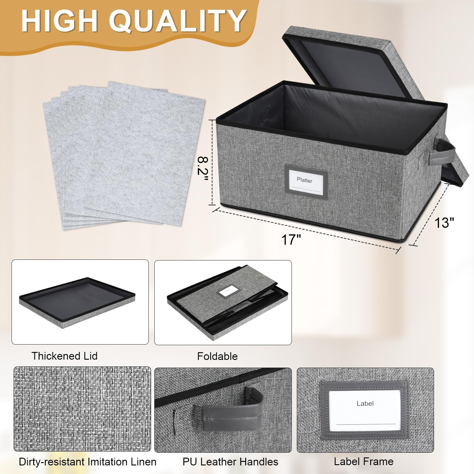 Platter Storage Case（2-Pack）,Stackable Plate Storage Containers, 17“ x 13” x …