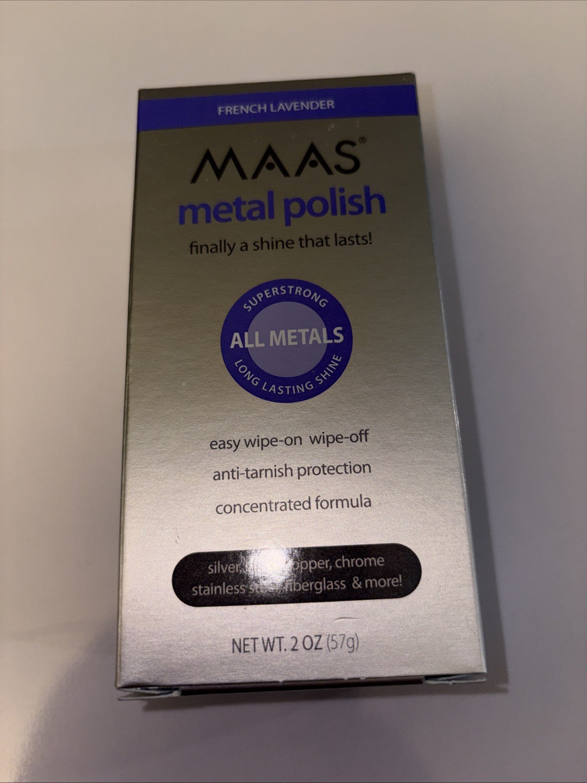 Maas Metal Polish 2 oz Tube French Lavender All Metals Multi-Surface Sealed