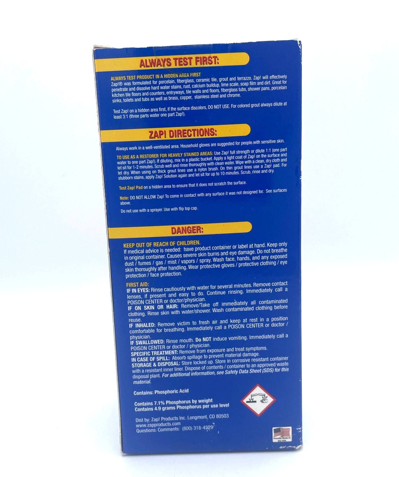 ZAP! ‎Professional Cleaner Porcelain Fiberglass Tile Restorer 12oz. NEW Sealed