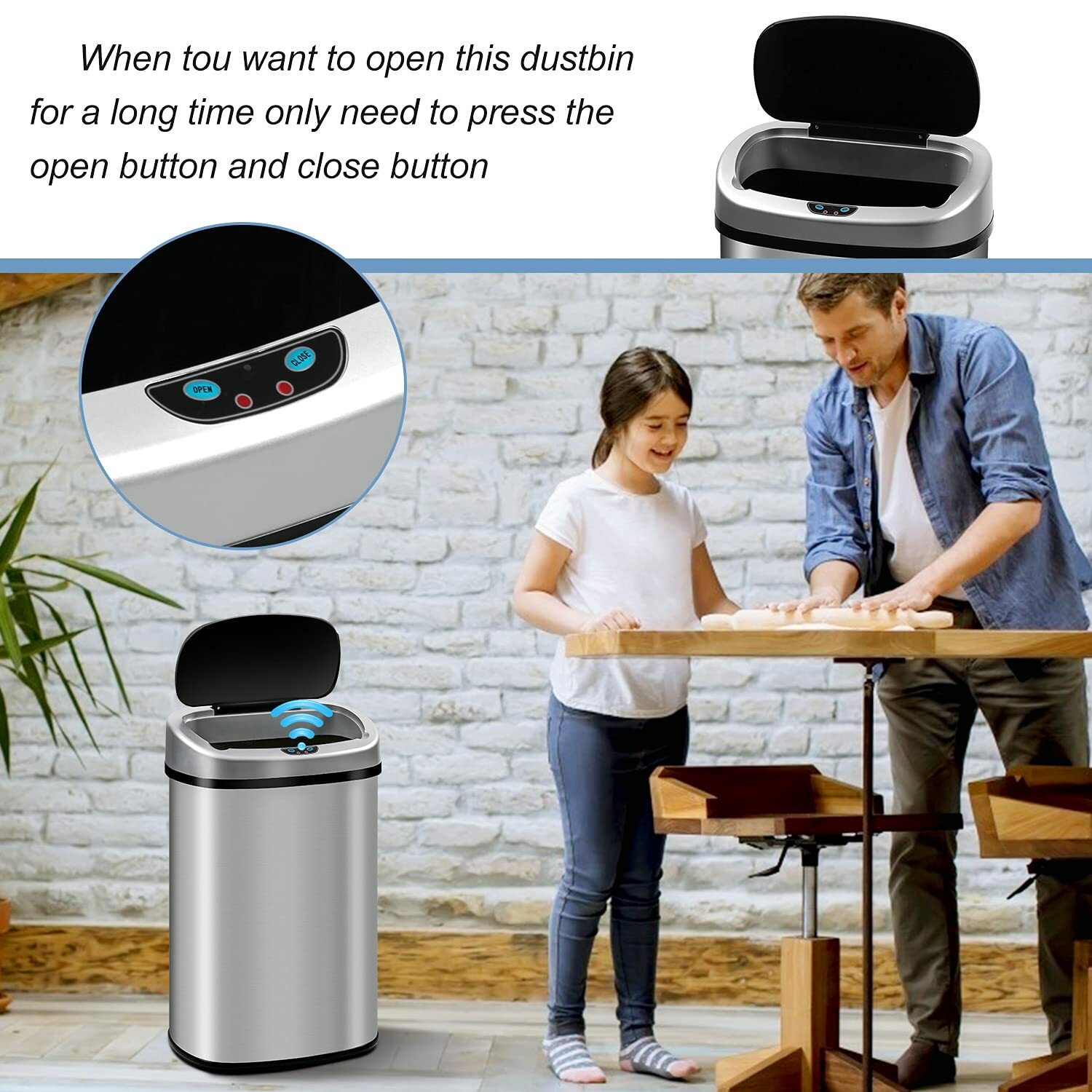 13 Gal Kitchen Bin Automatic Sensor Office Trash Can Stainless Touch Free w/ Lid