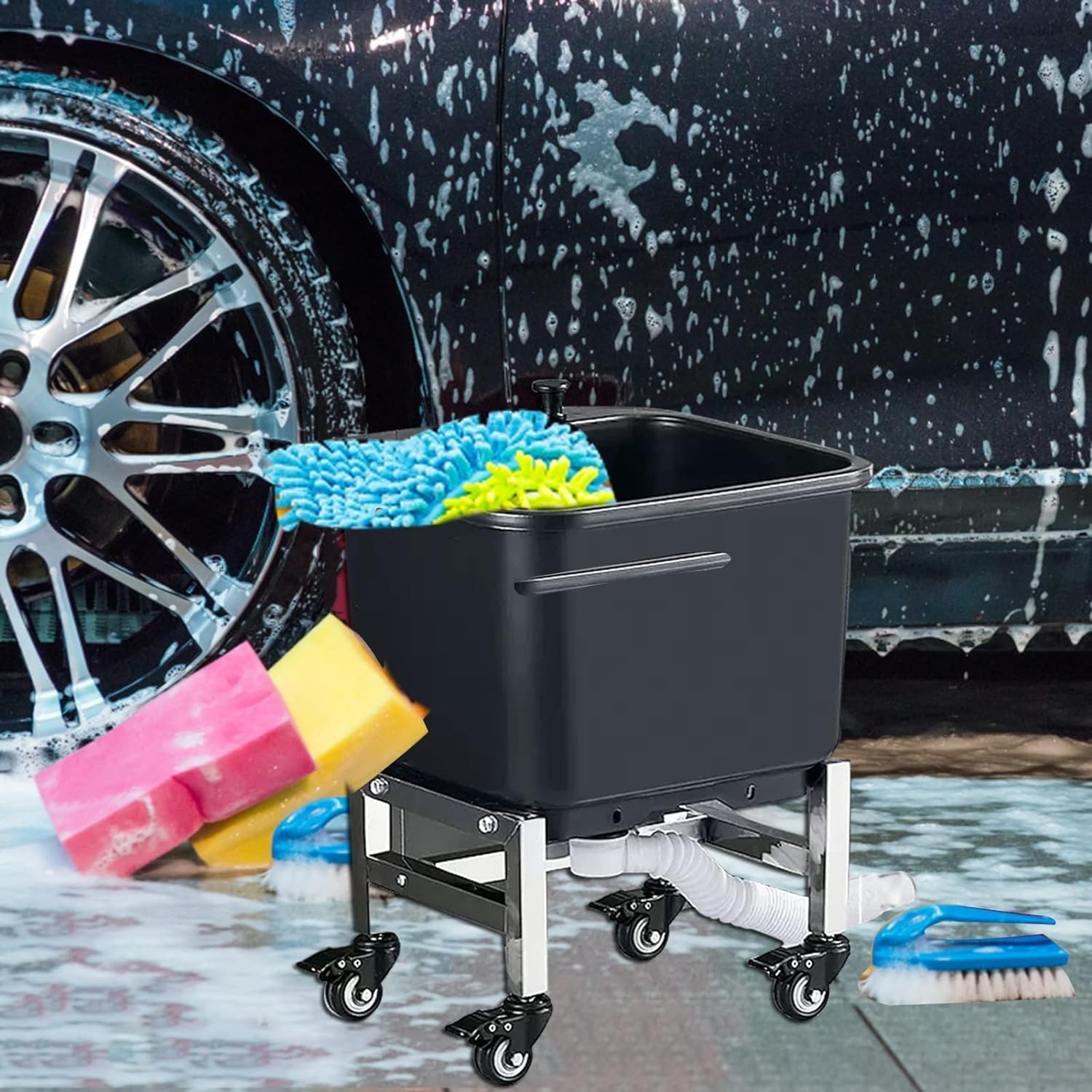 Freestanding Floor Commercial Mop Sink with Rollers, Plastic Mop Sink Service…