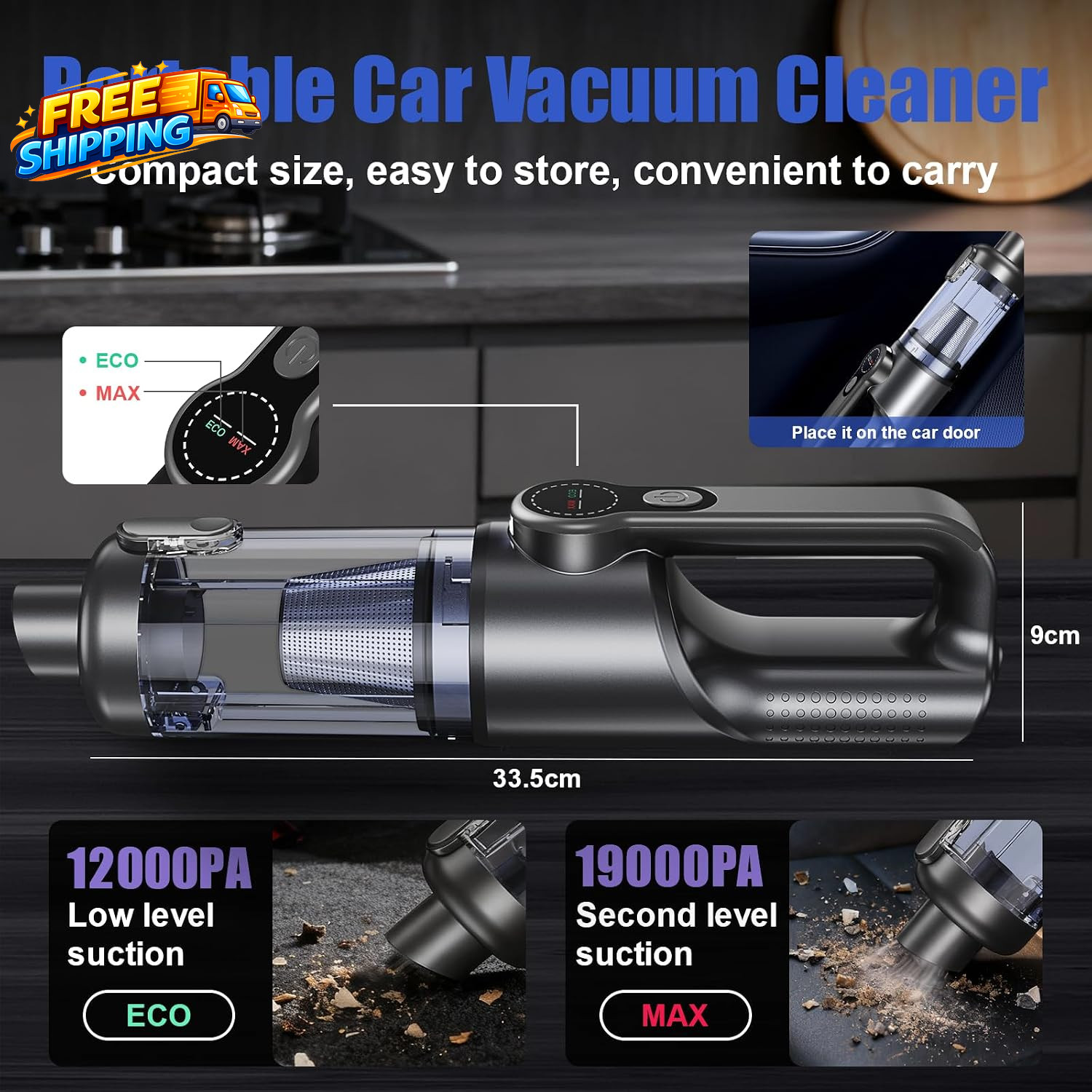 Car Vacuum Portable Cordless19000 Pa 4 in 1 Handheld Vacuum Motor with LED Light