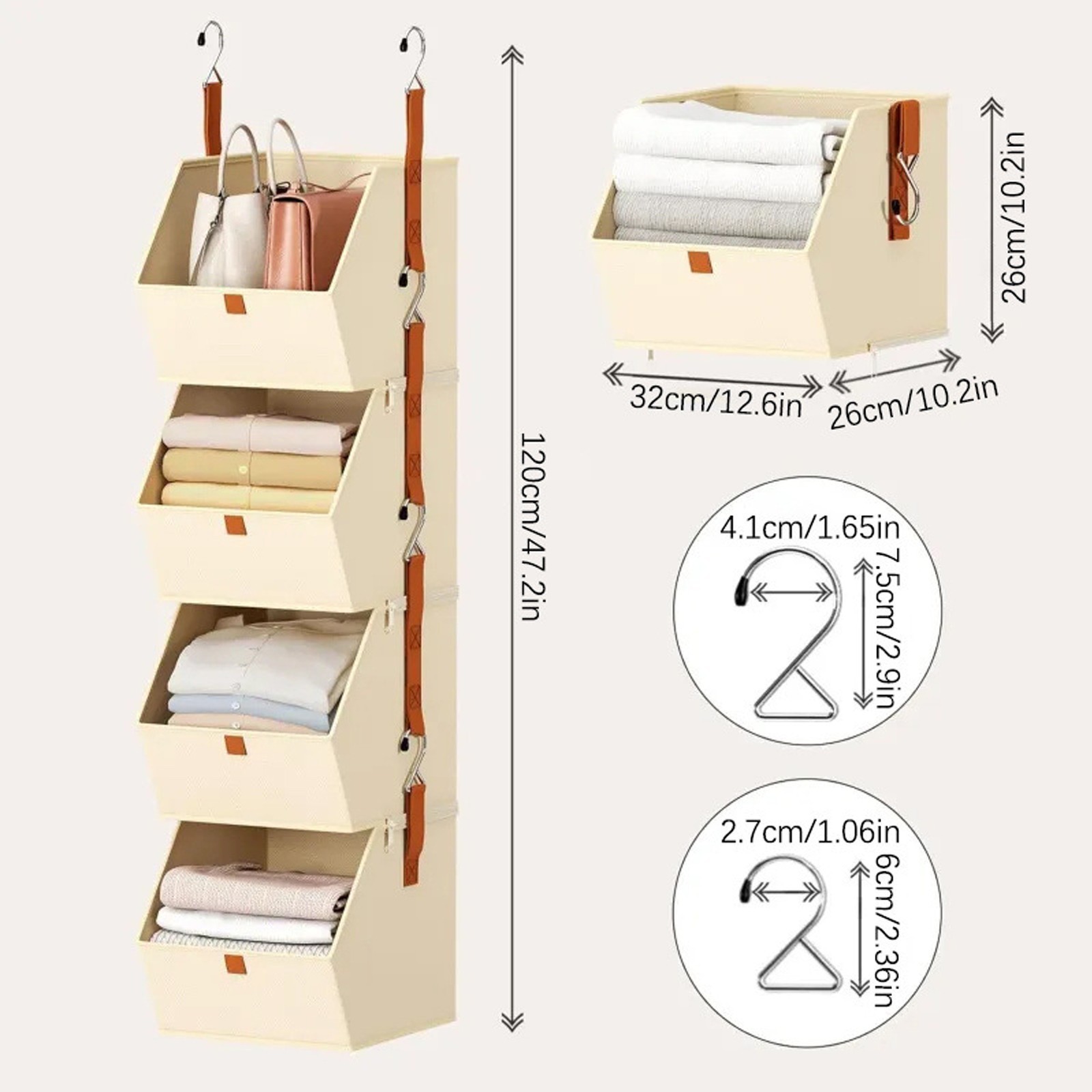 4 Tier Hanging Closet Organizer Shelves Storage Bins Space Saving Clothes US ✨