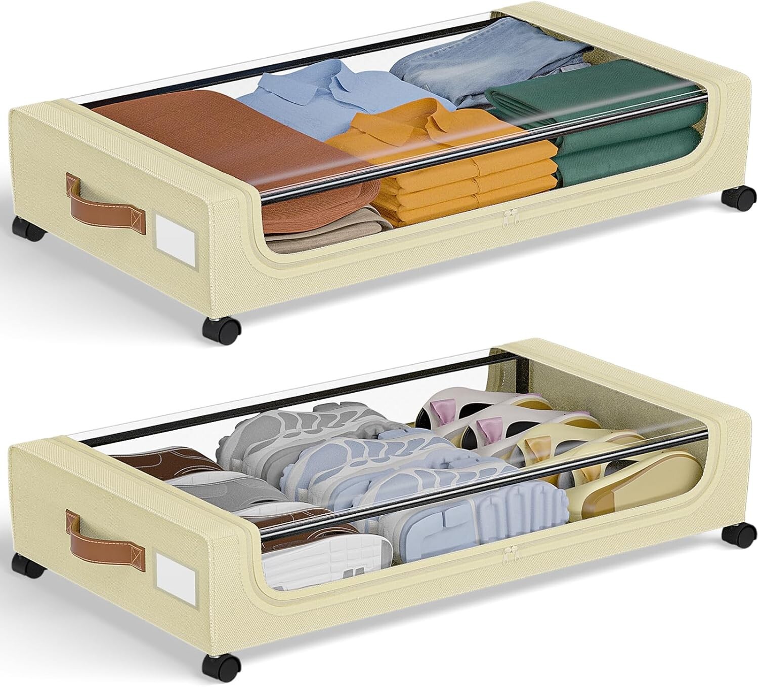 GoMaihe XXL Under Bed Storage | 2-Pack Rolling Bins with Clear Lids for Clothes