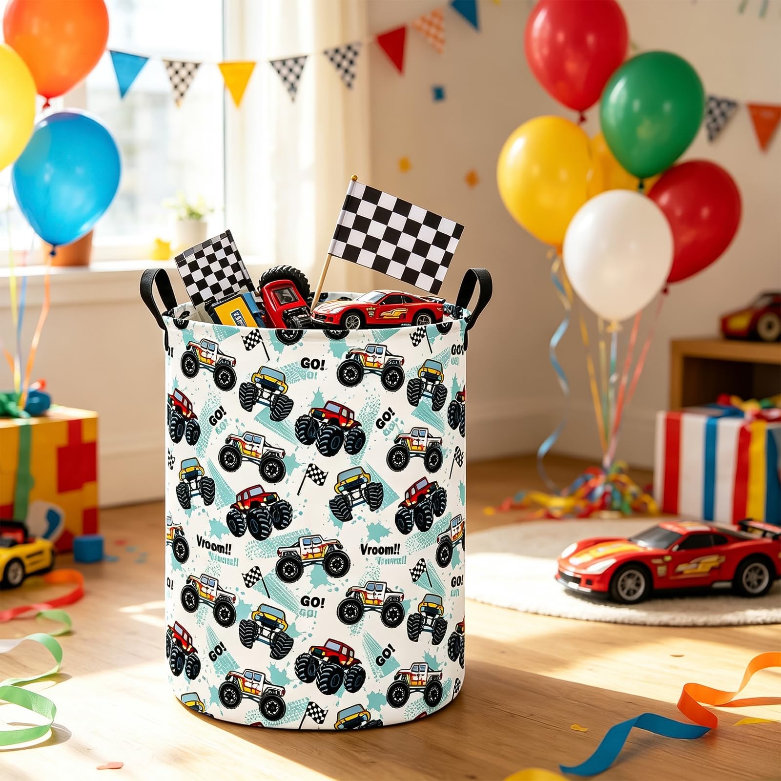 Monster Truck Laundry Hamper Large Canvas Fabric Lightweight Storage Basket/T…