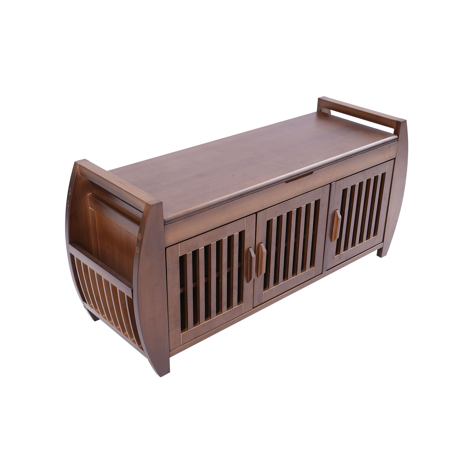 Bamboo Shoe Storage Bench With Cushion & Hidden Storage, 150kg Capacity