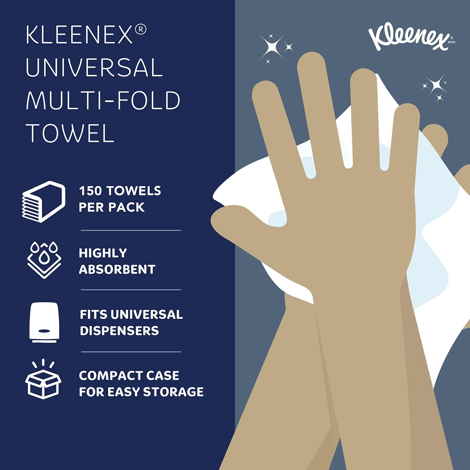 Kleenex Multifold Paper Towels 150 Count 8 Packs Soft Absorbent 1 Ply 9.2×9.4