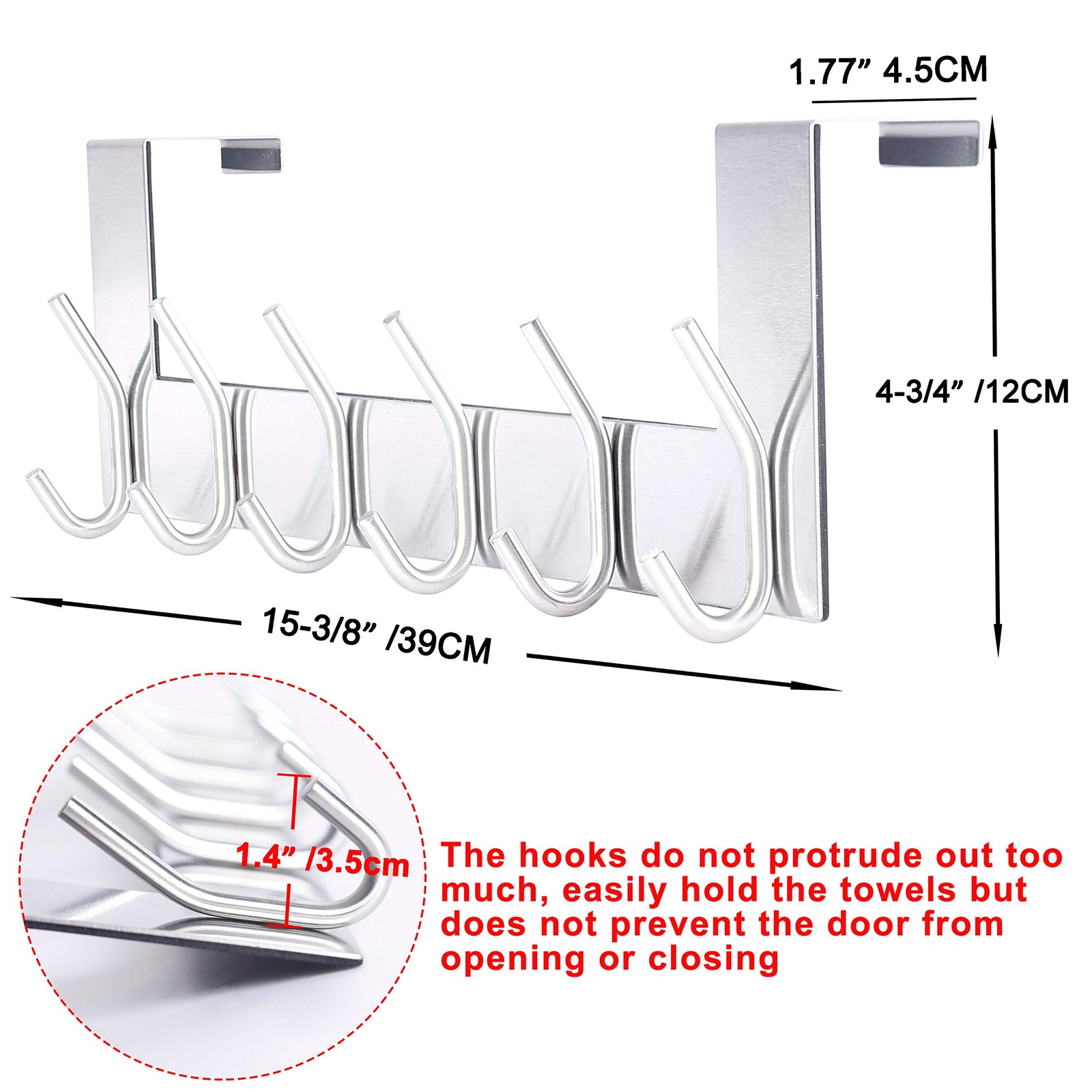 SKOLOO Over The Door Hook – 6 Hooks, No Assembly Required, 1 Pack, Silver