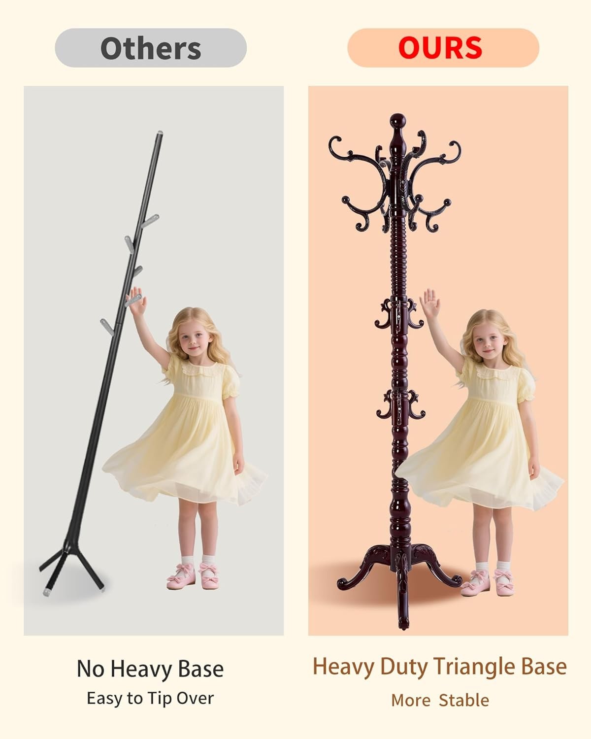 Wooden Coat Rack Freestanding Solid Wood Coat Rack Stand W/ 14 Hooks Vintage
