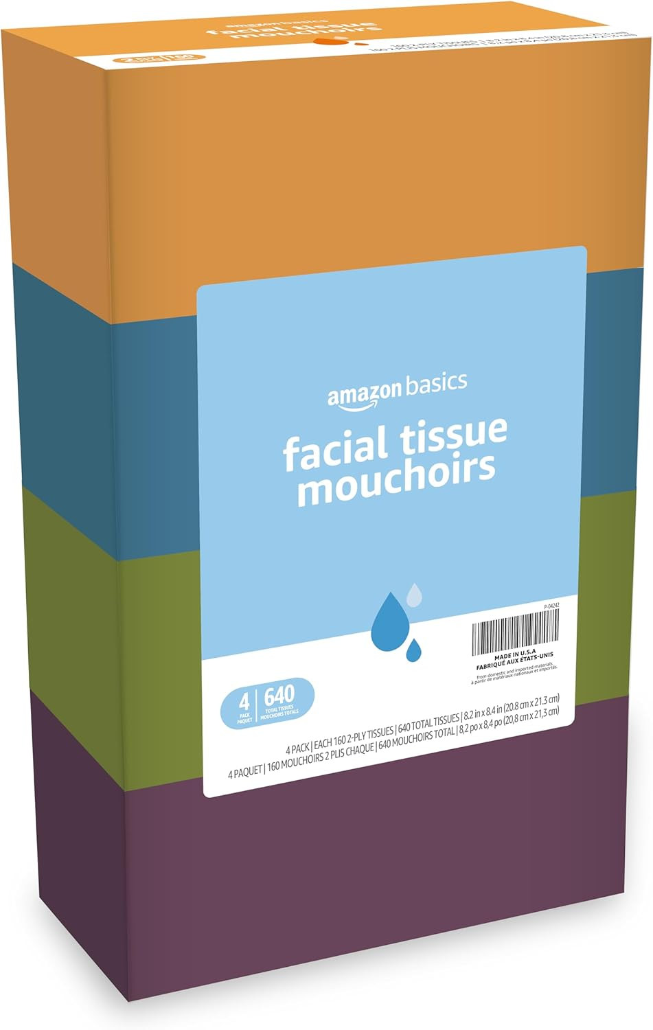 Amazon Basics Facial Tissue, 2-Ply, 160 Tissues per Box, 4 Boxes (640 Total) (Pr