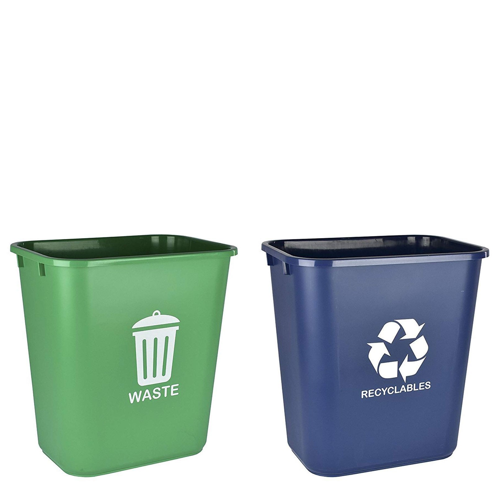 2 PCS 6.75 Gallon Green Blue Plastic Trash Can Wastebasket Recycling Waste Bin