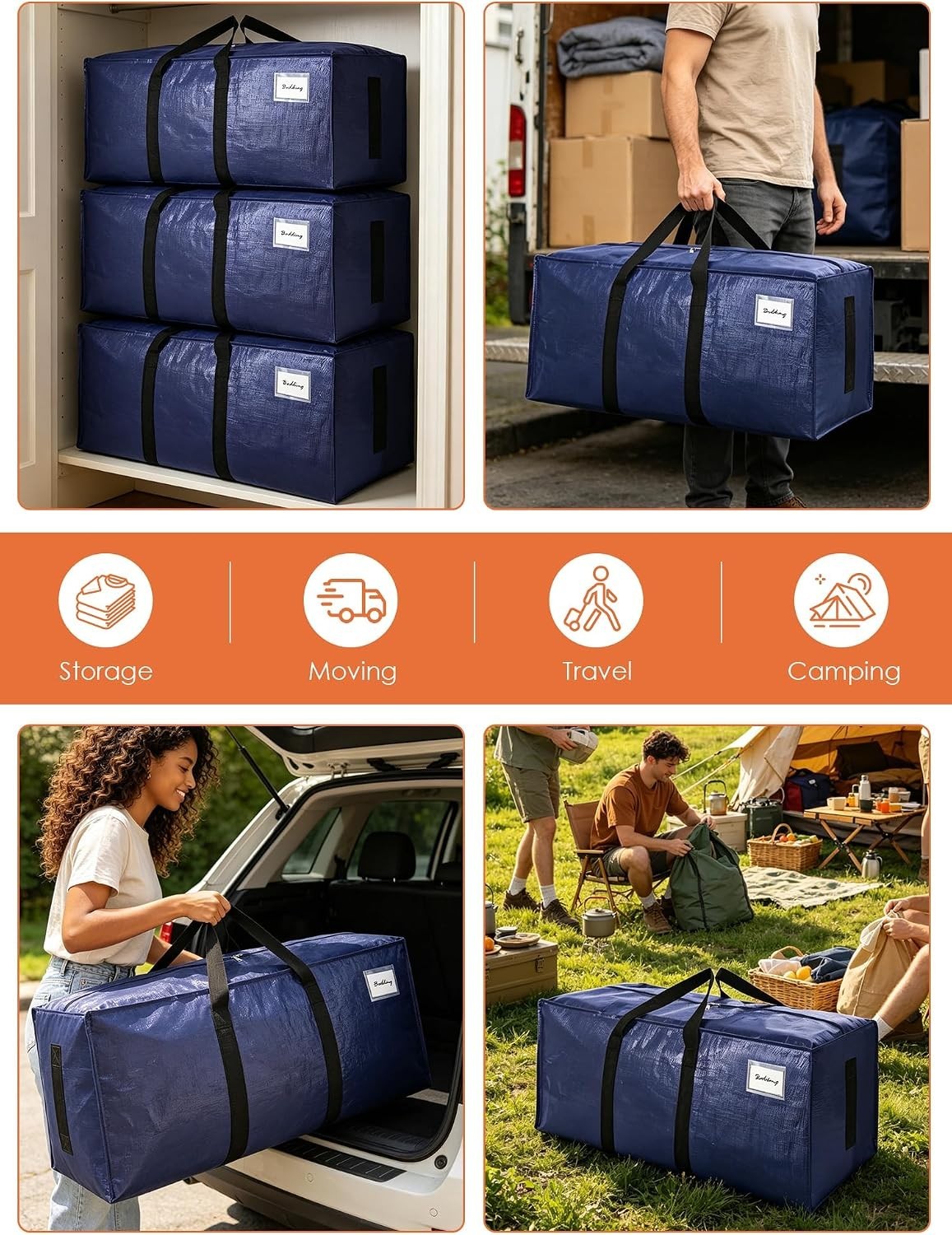 8 Pack Extra Large Heavy-Duty Moving Bags – 200LB Capacity for Safe Storage