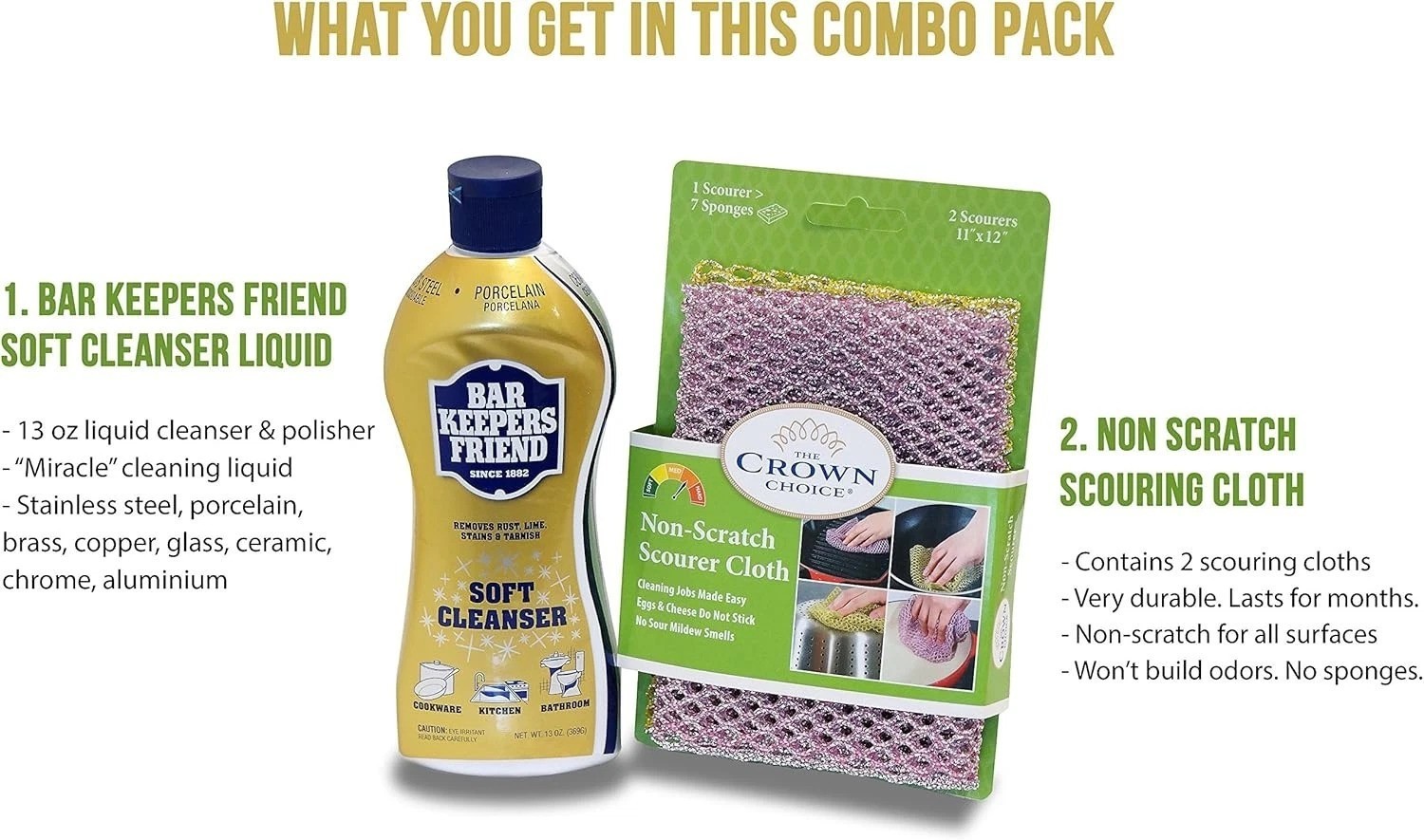 Soft Cleanser Liquid 13 OZ and Non Scratch Scouring Scrubber Kit | Multipurpo…