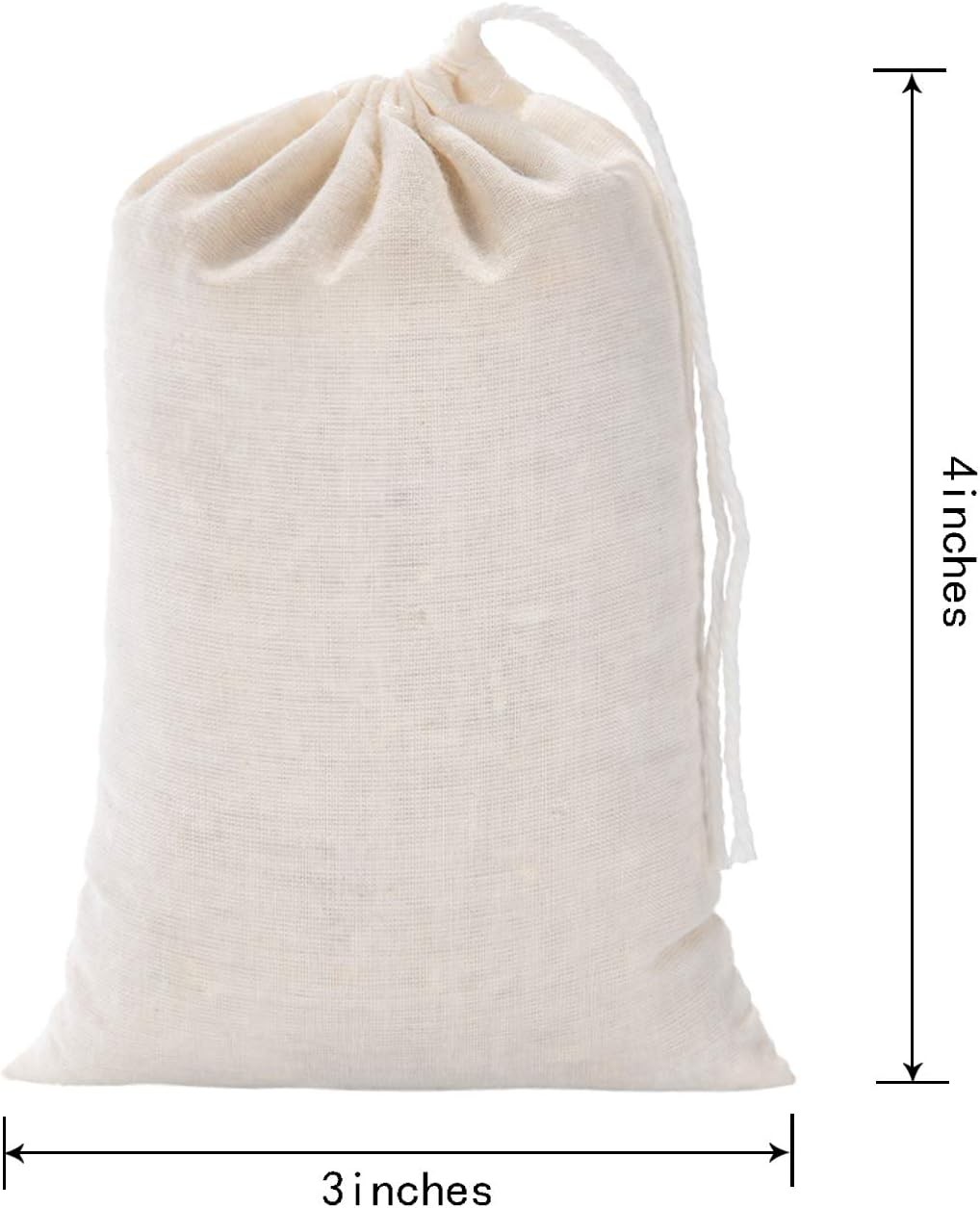 3 x 4 Inches Muslin Cotton Drawstring Bags Canvas Linen Sachet Bag Reusable