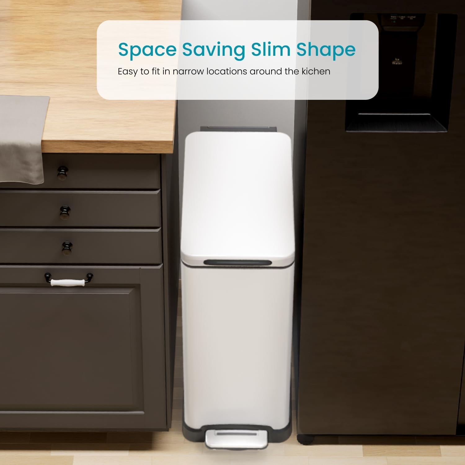 Home Zone Living VA42384A Slim Kitchen Trash Can 12 Gal 45L Matte White