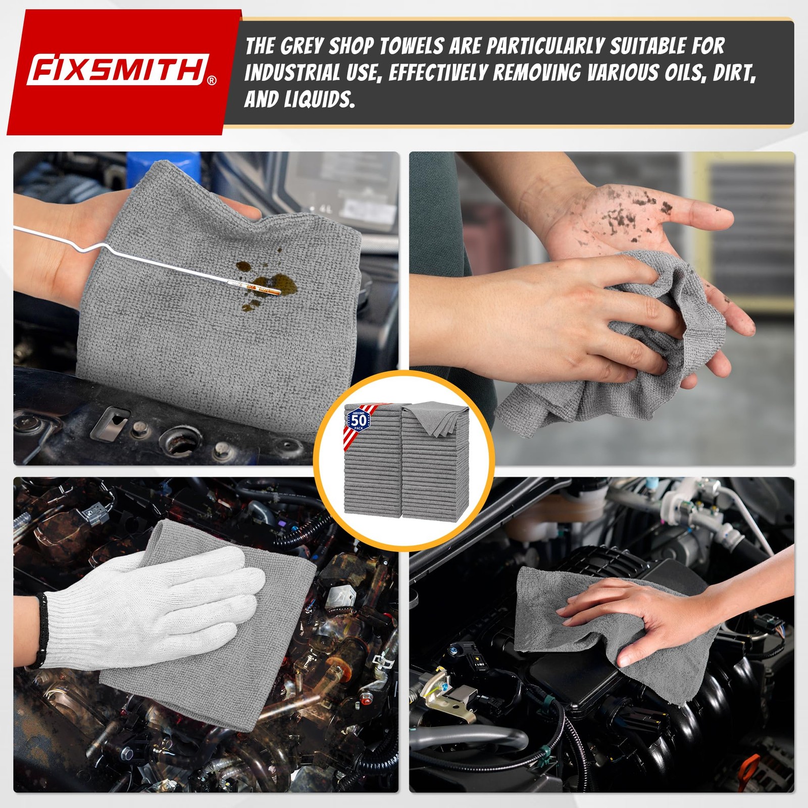 Microfiber Cleaning Towels Bulk 50 Pack Grey Absorbent Car Rags Garage Dust Clot
