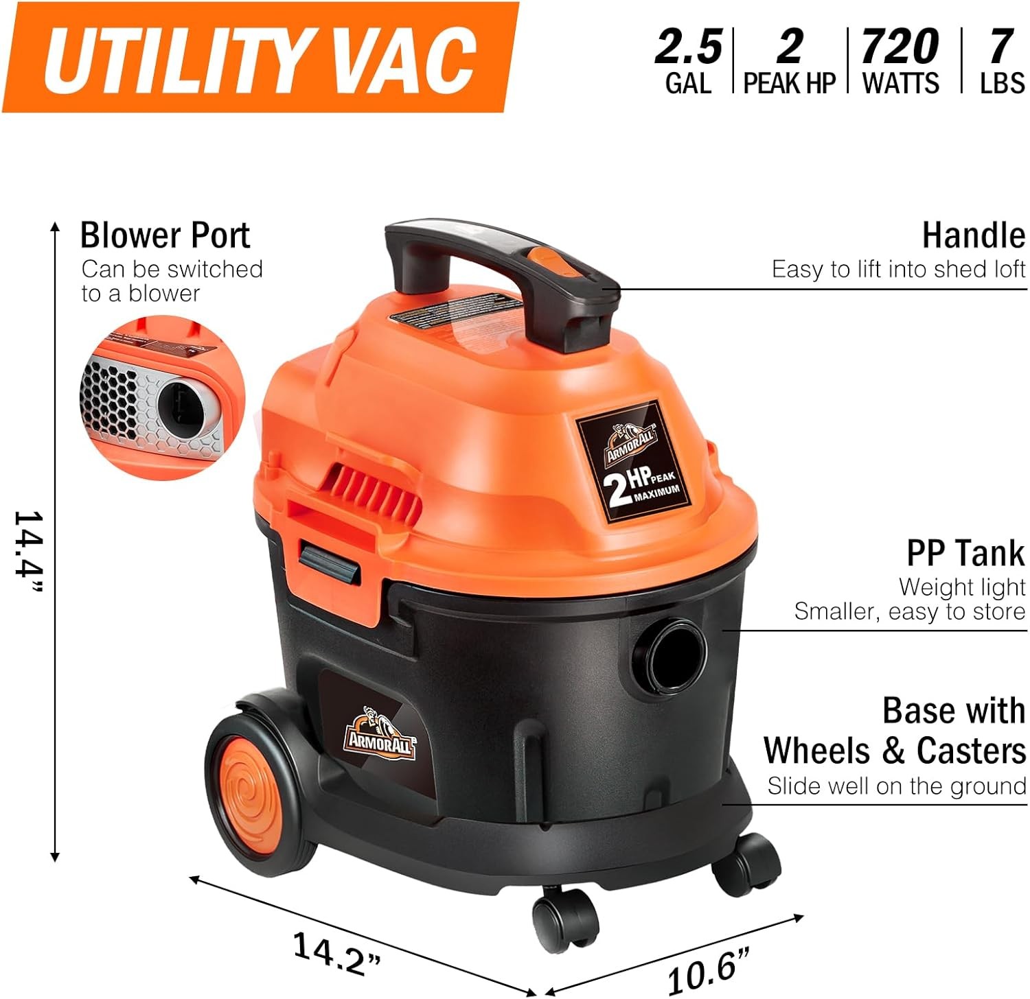 Armor All AA255W Wet/Dry Utility Vac 2.5 Gallon, 2.5-Gallon,120 Volts (AC)