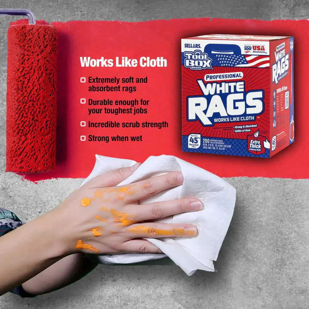 Toolbox Brand Professional White Rags A Box of Cleaning White Rags 200 Count NEW