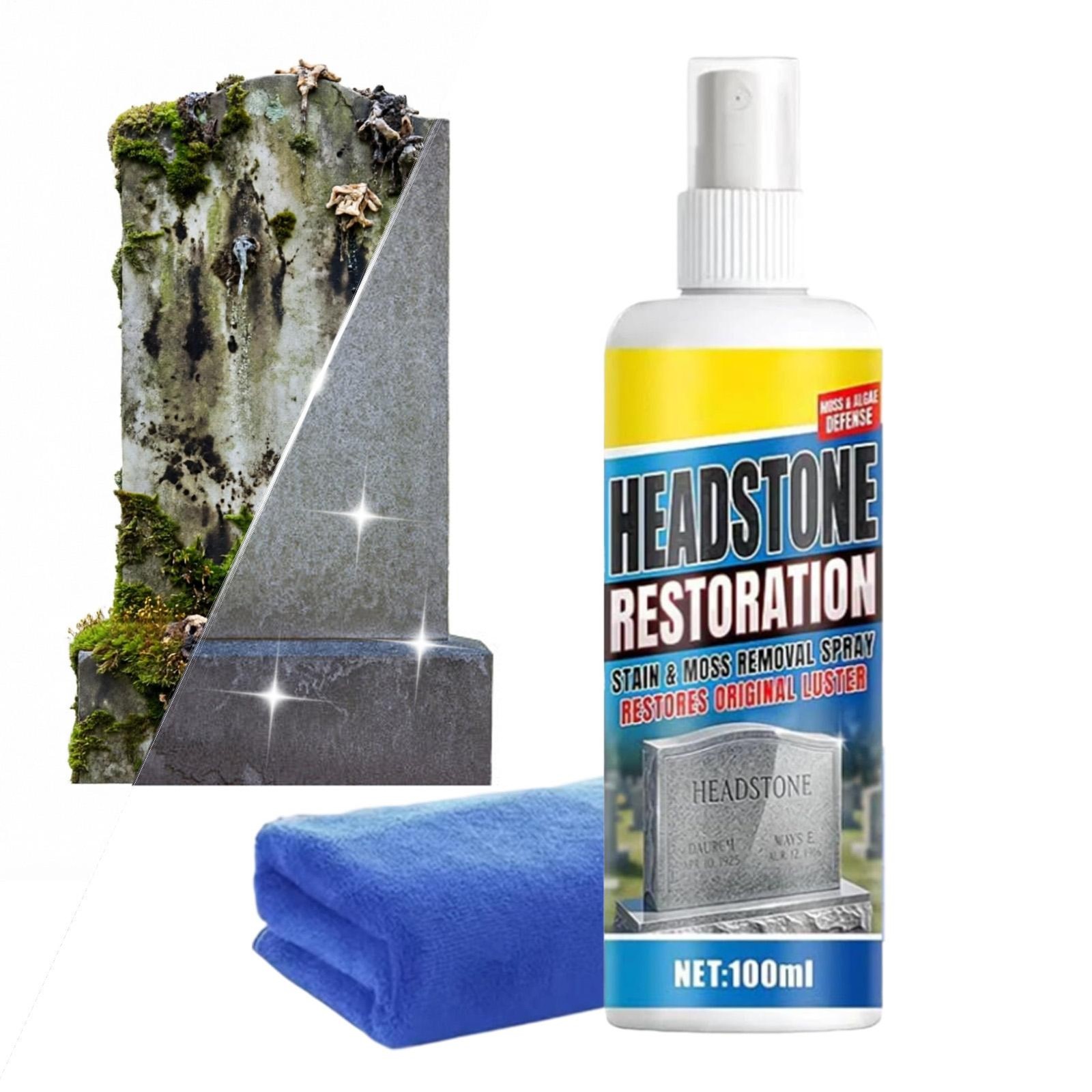 Headstone Restoration&Cleaning Spray,Stone Cleaner Gravestone Cleaning Kit