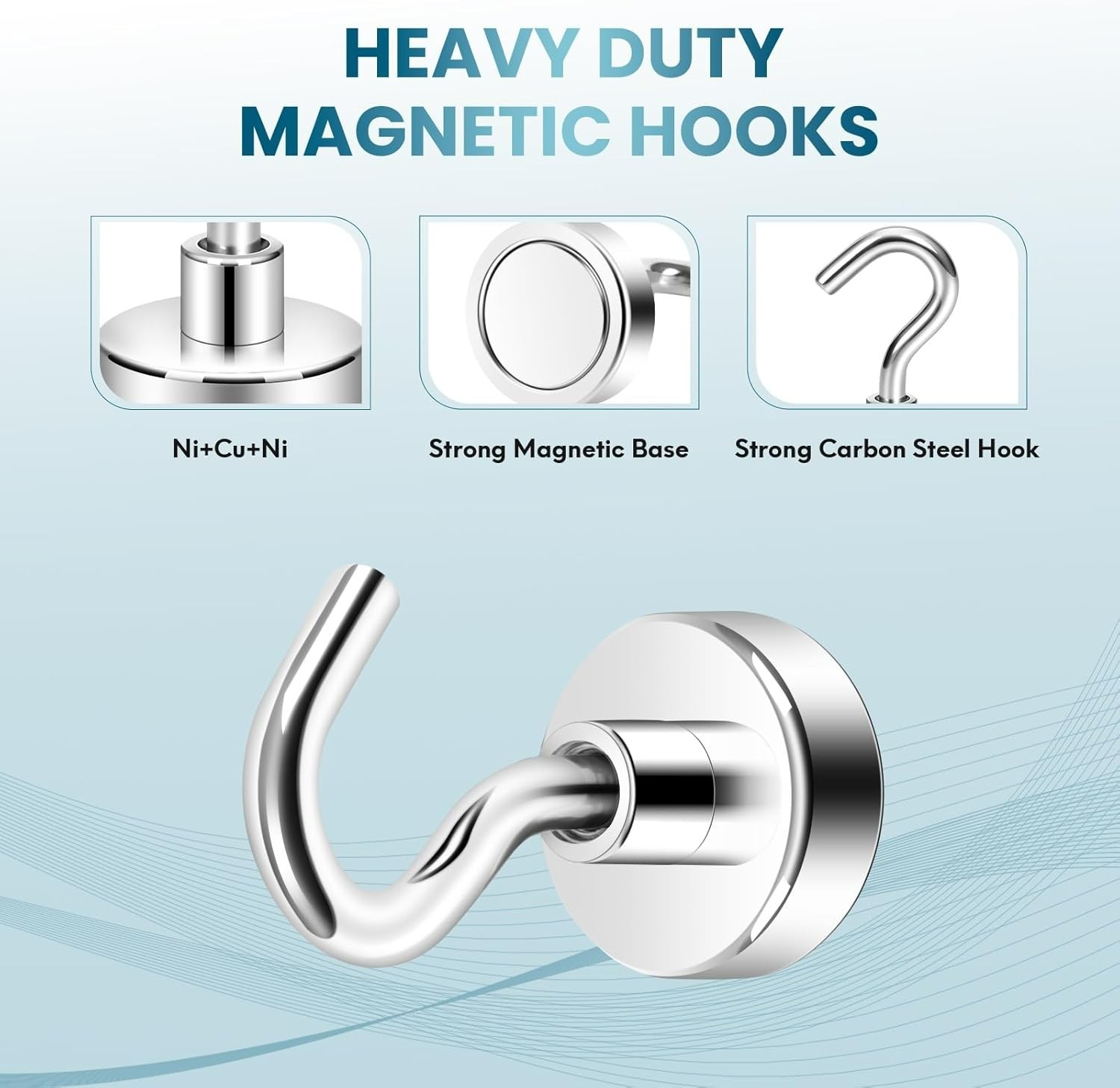 Ultra-Strong 6-Pack 30lb+ Magnetic Hooks with Rust-Free Finish for Versatile Use