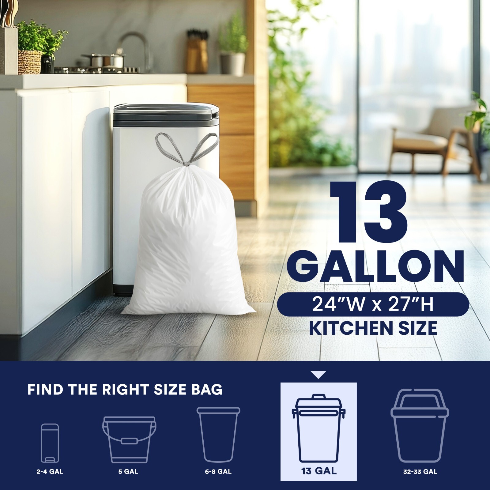 Plasticplace 13 Gallon White Trash Bags 1.2 Mil 24″x27” (200 Count)