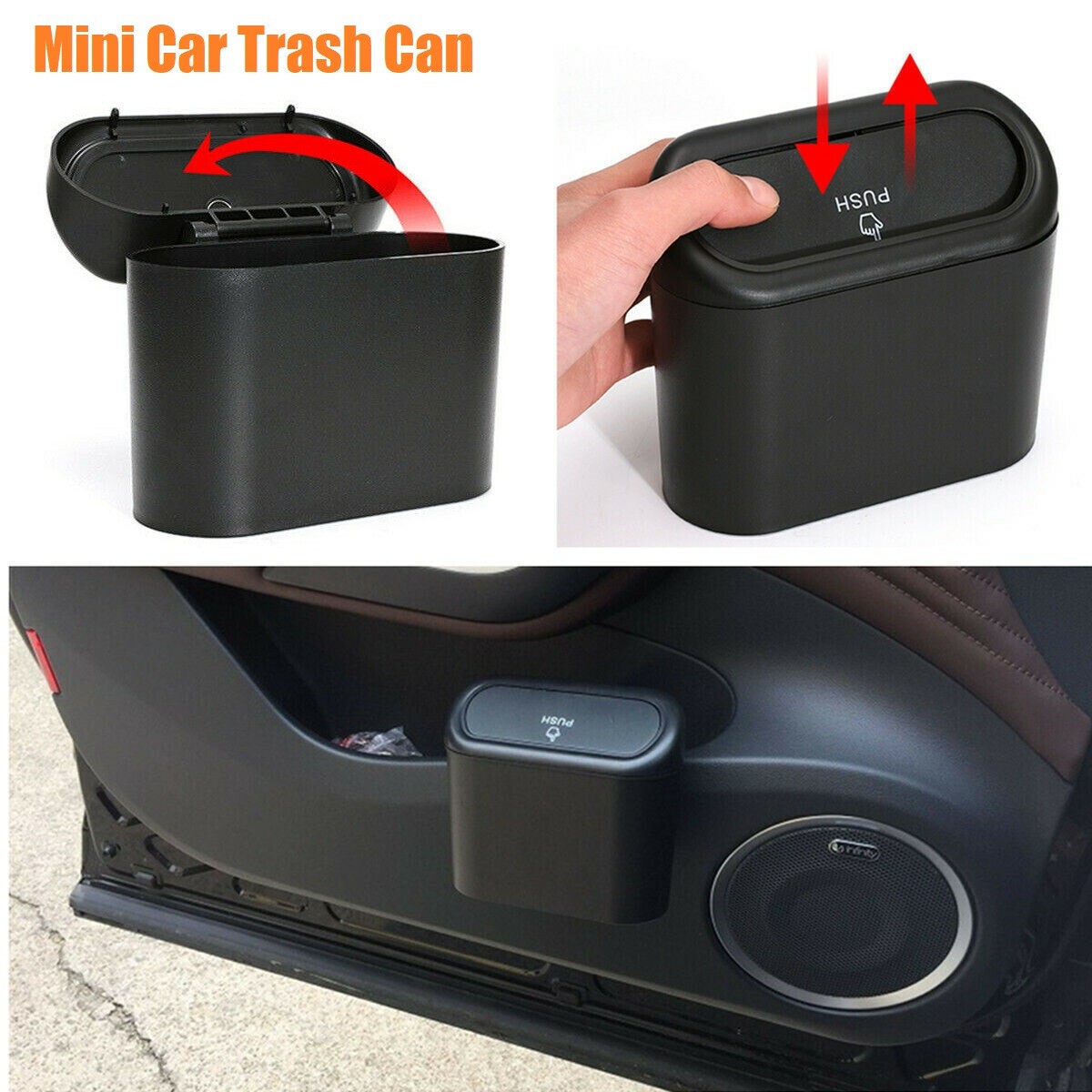Mini Car Trash Can Bin with Lid Car Garbage Trash Can Storage Car Accessories