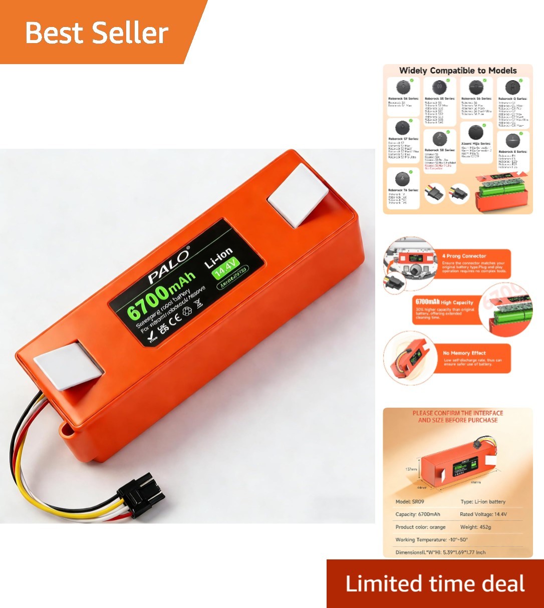 Rechargeable 14.4V Battery for Roborock S4 S5 S6 S7 S8 with Safety Features
