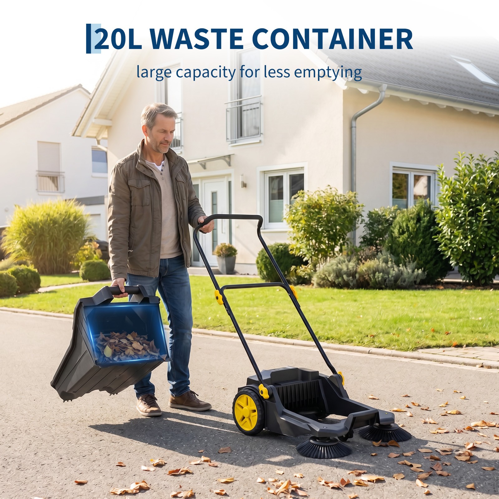 Manual Push 25.6″ Walk Behind Hand Push Floor Sweeper for Walkway Yard
